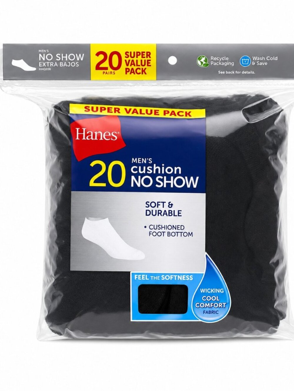 Hanes Super Value 20 Pack Mens NO SHOW SOCKS SZ 6-12